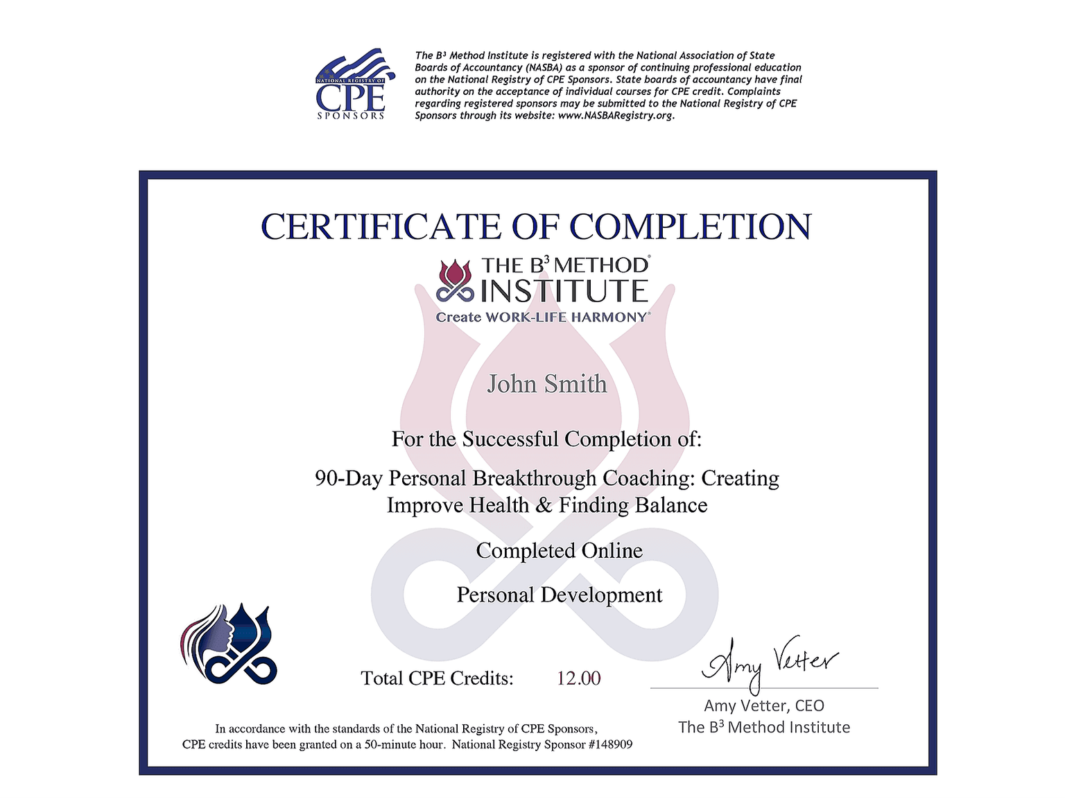 B³ Institute is registered with the National Association of State Boards of Accountancy (NASBA)