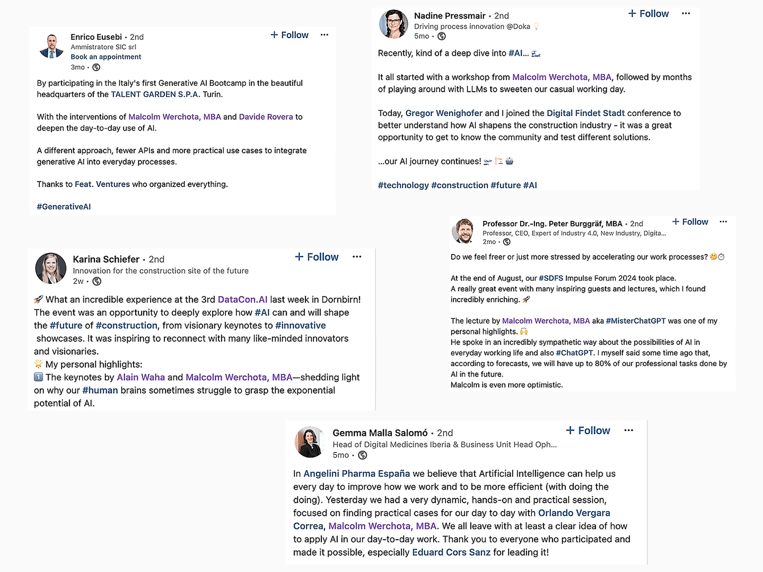 LinkedIn comments from execs and founders who've attended our AI workshops