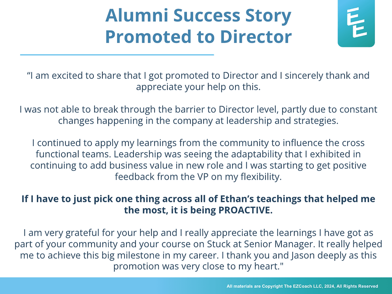 Alumni Success Story - Promoted to Director