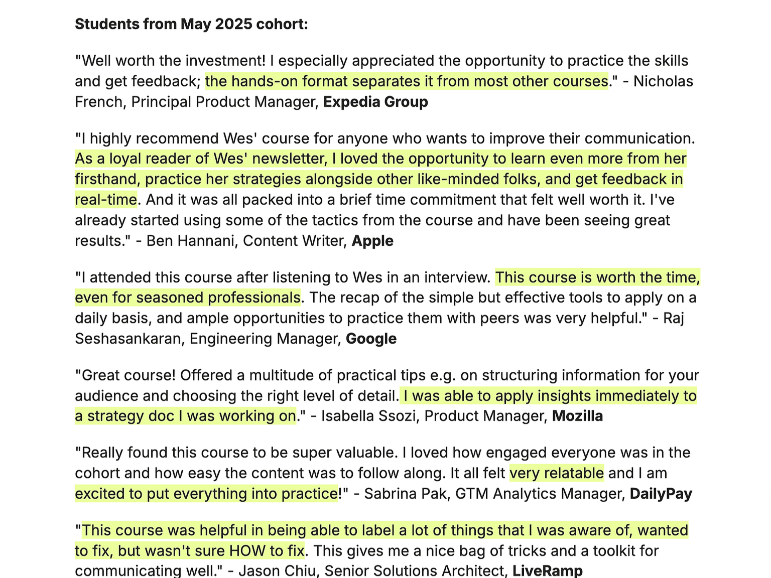 Latest student reviews: