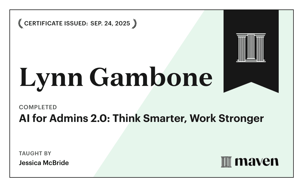 Certificate for AI for Admins 2.0: Think Smarter, Work Stronger