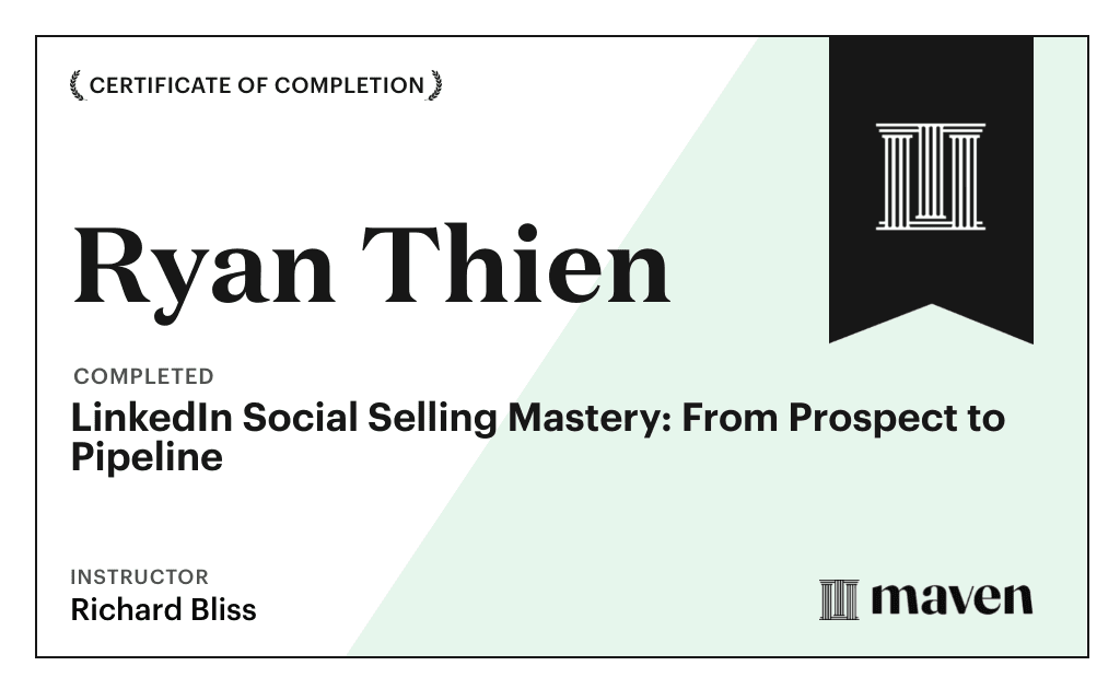 Certificate for LinkedIn Social Selling Mastery: From Prospect to Pipeline