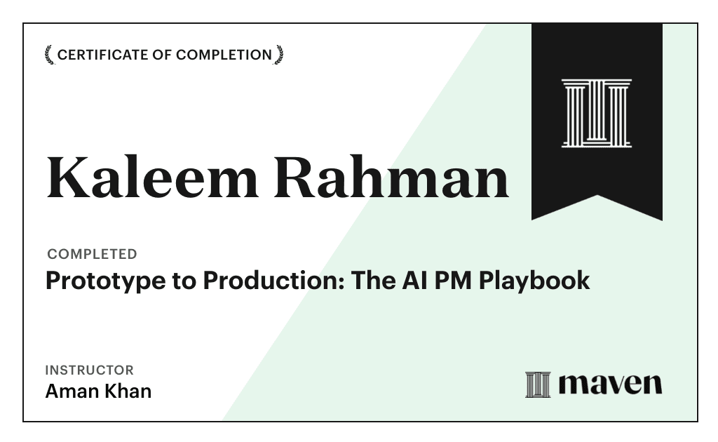 Certificate for Prototype to Production: The AI PM Playbook