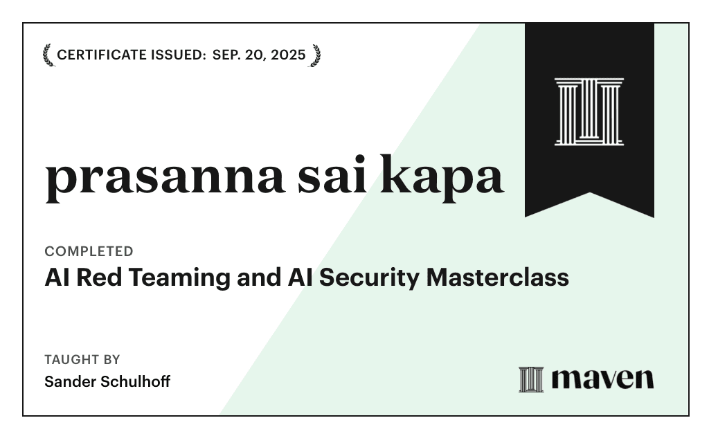 Certificate for AI Red Teaming and AI Security Masterclass