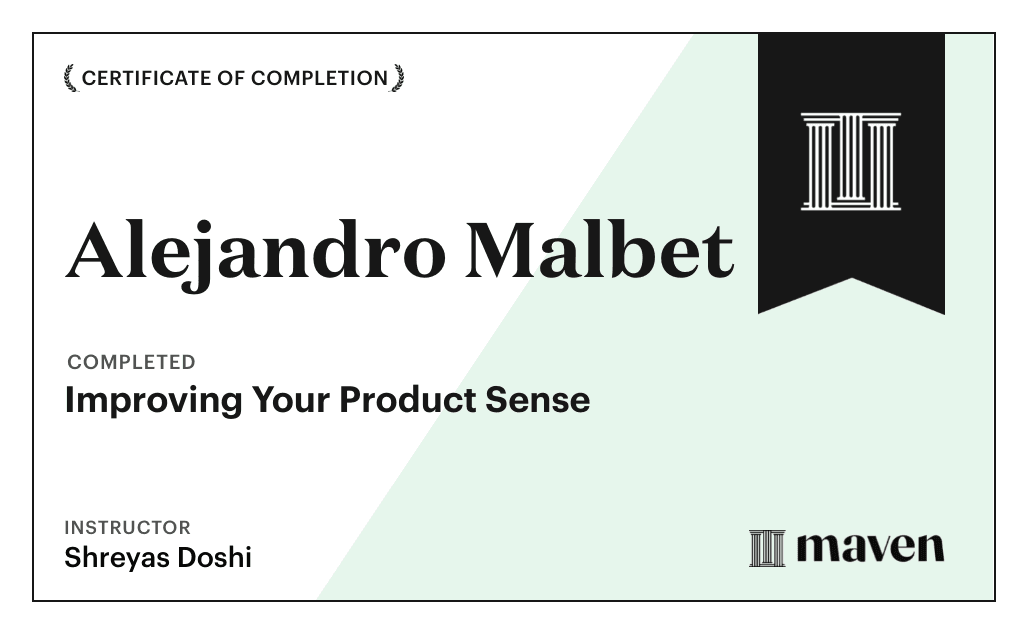 Certificate for Improving Your Product Sense