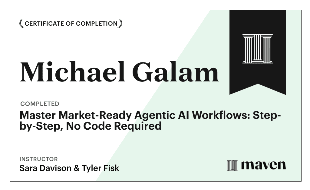 Certificate for Master Market-Ready Agentic AI Workflows: Step-by-Step, No Code Required