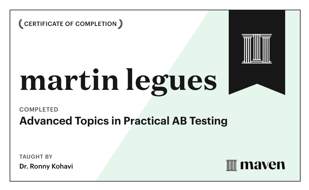 Certificate for Advanced Topics in Practical AB Testing