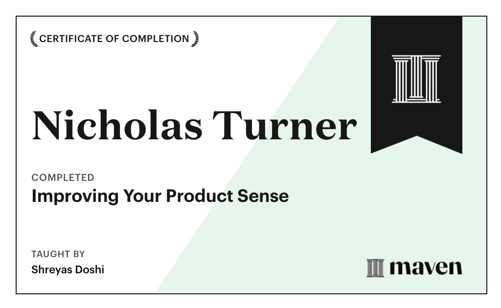 Certificate for Improving Your Product Sense