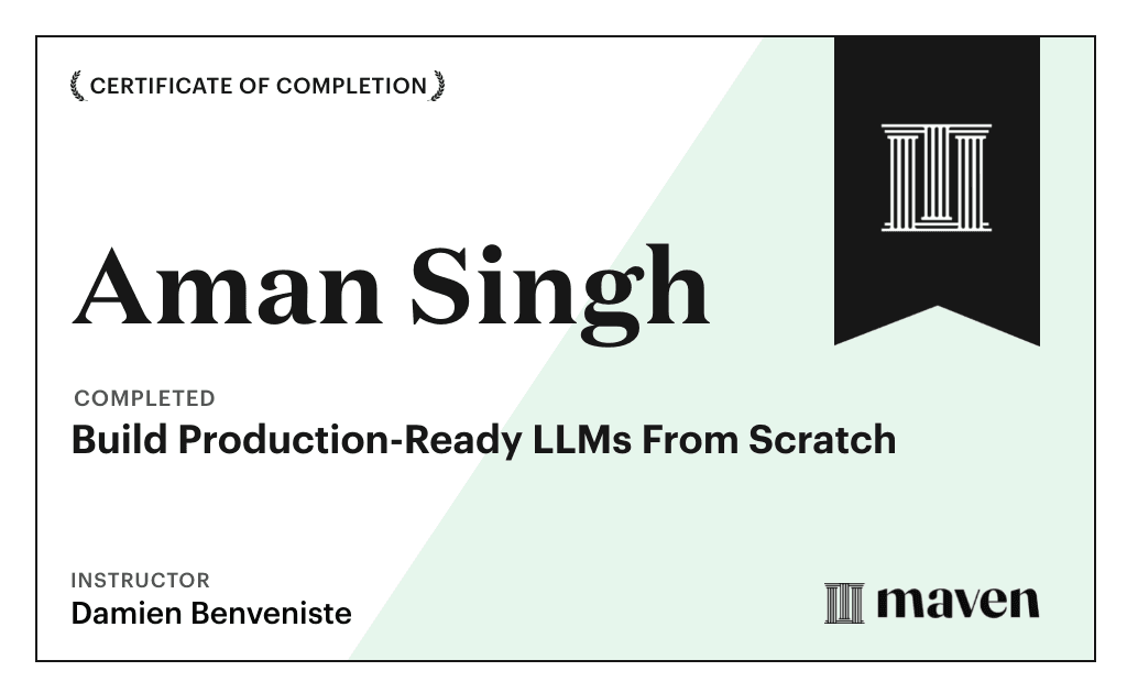 Certificate for Build Production-Ready LLMs From Scratch