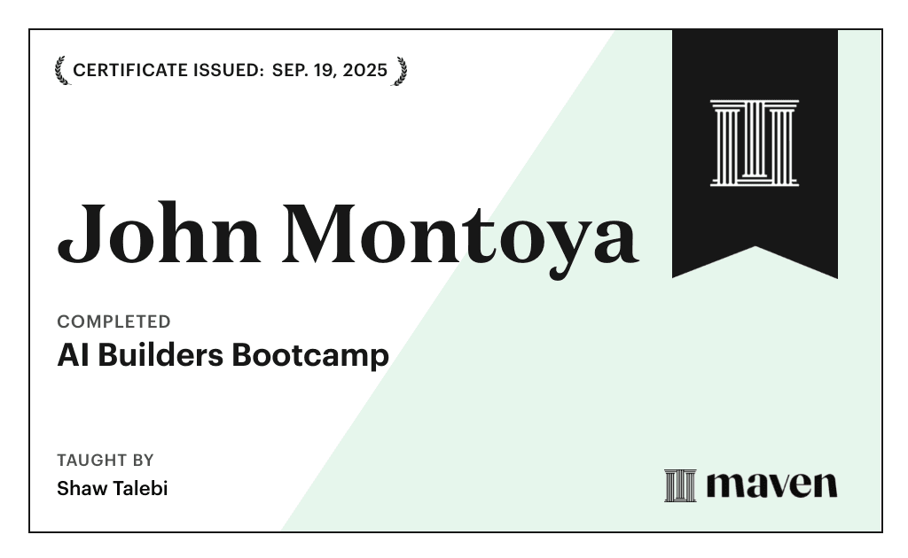 Certificate for AI Builders Bootcamp
