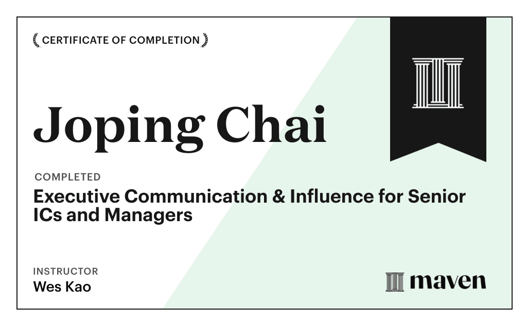 Certificate for Executive Communication & Influence for Senior ICs and Managers