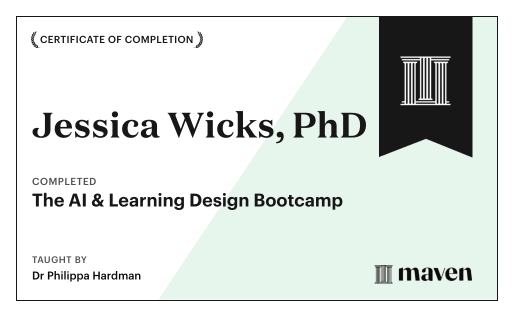 Certificate for The AI & Learning Design Bootcamp