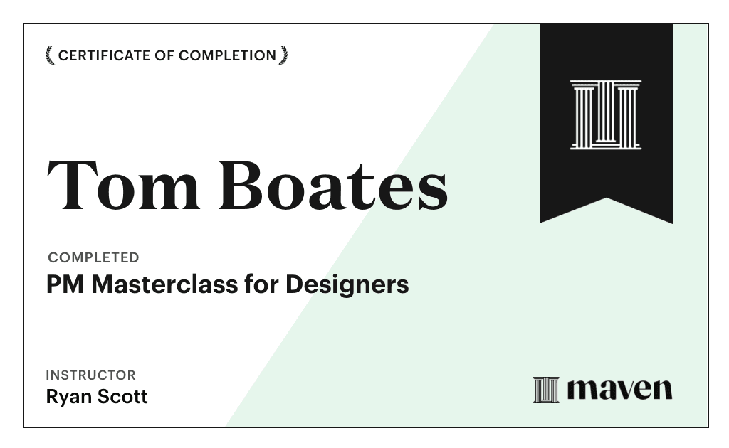 Certificate for PM Masterclass for Designers
