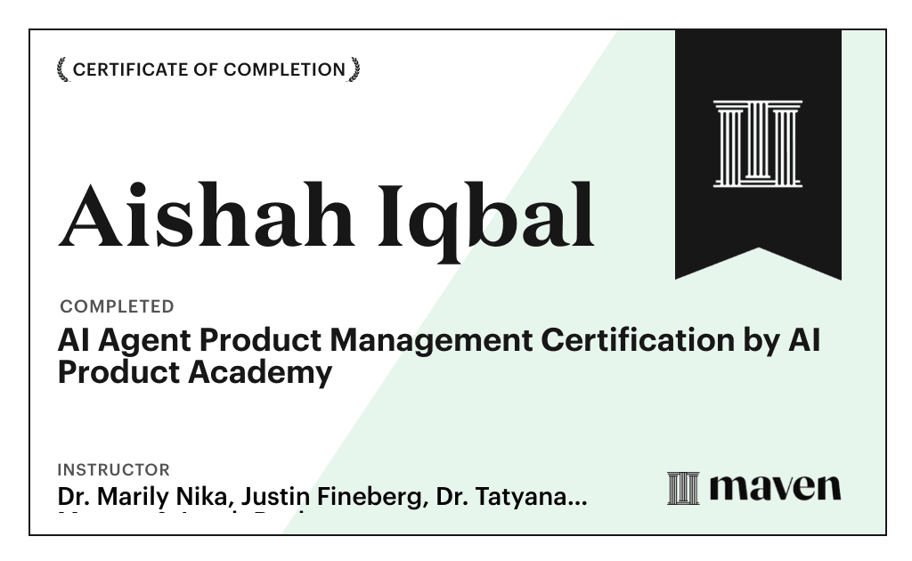 Certificate for AI-First Product Manager Bootcamp & Certification
