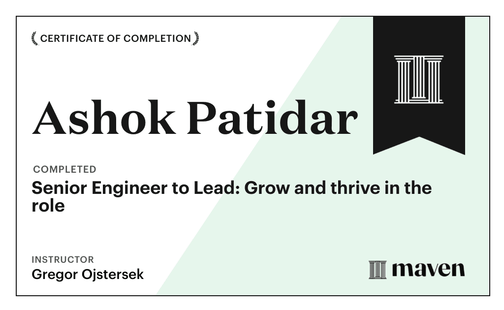 Certificate for Senior Engineer to Lead: Grow and thrive in the role