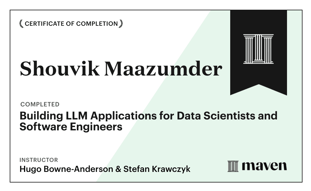 Certificate for Building AI Applications for Data Scientists and Software Engineers