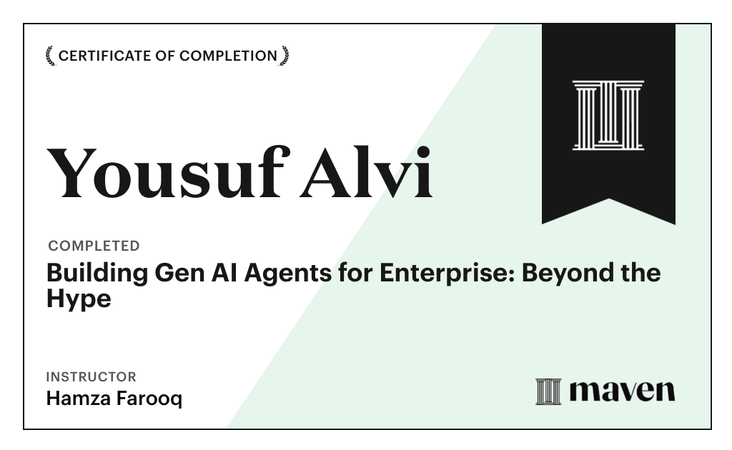 Certificate for Building Gen AI Agents for Enterprise: Beyond the Hype