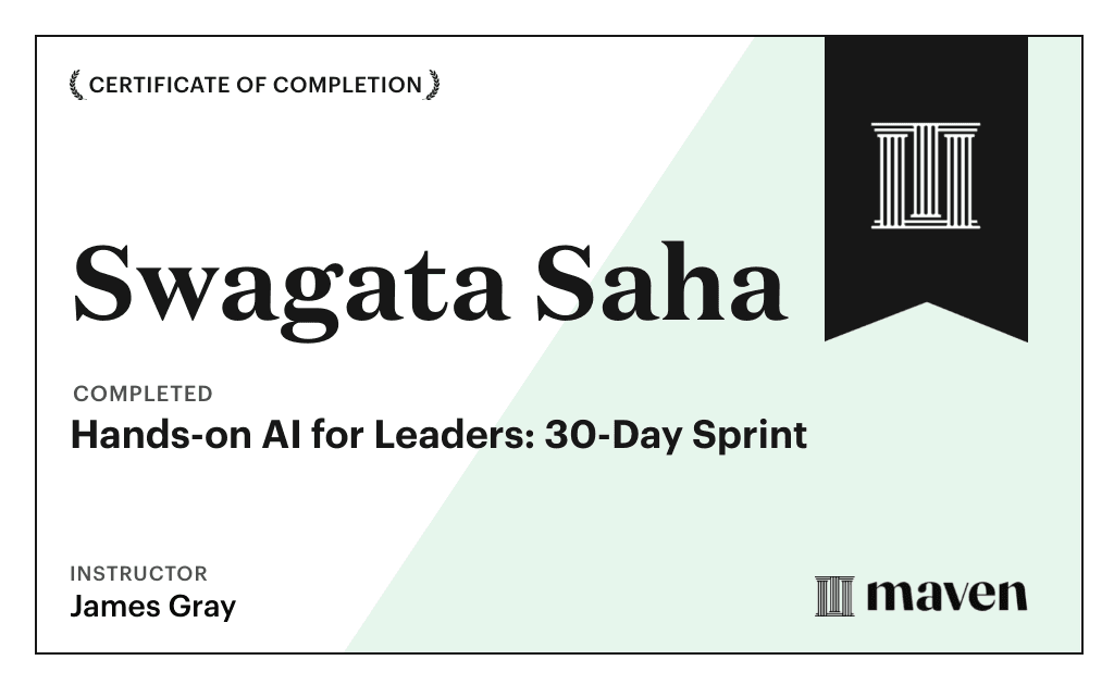Certificate for Hands-on AI for Leaders: 30-Day Sprint
