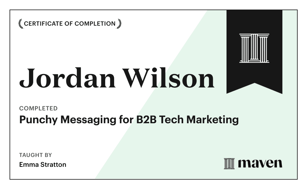 Certificate for Punchy Messaging for B2B Tech Marketing