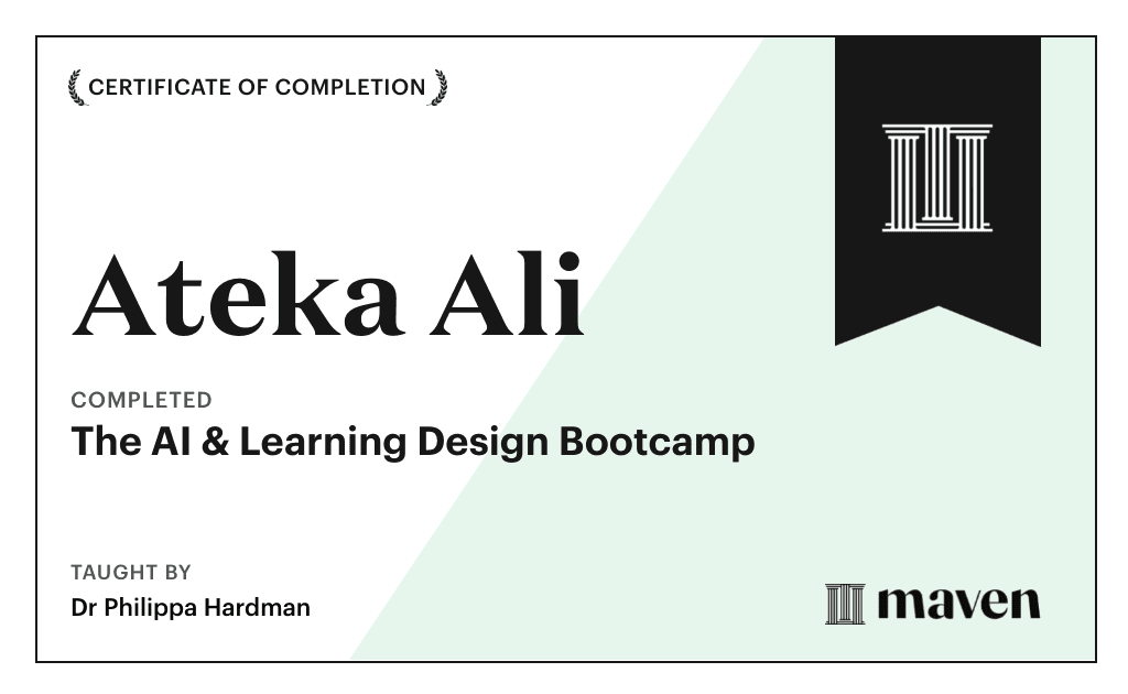 Certificate for The AI & Learning Design Bootcamp