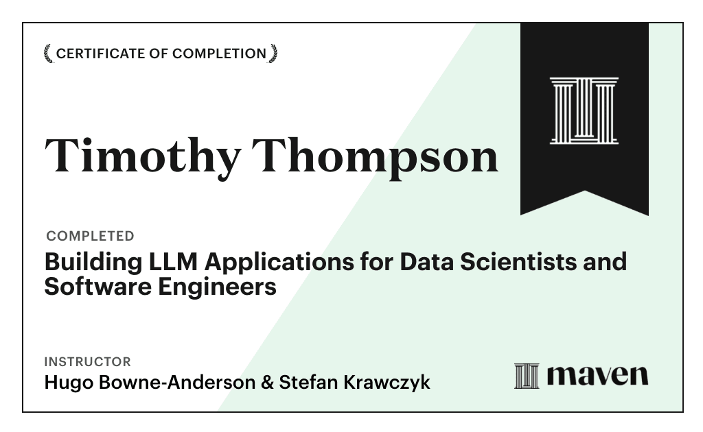 Certificate for Building LLM Applications for Data Scientists and Software Engineers