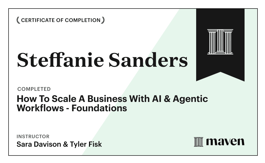 Certificate for How To Scale A Business With AI & Agentic Workflows - Foundations