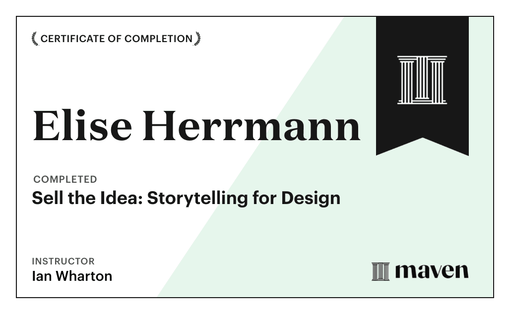 Certificate for Sell the Idea: Storytelling for Design