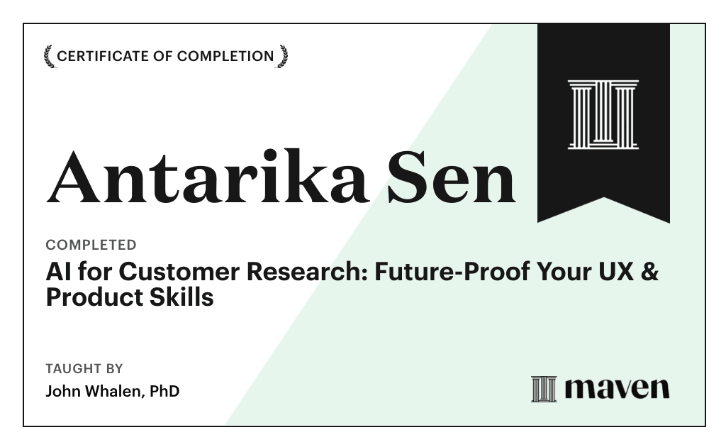 Certificate for AI for Customer Research: Future-Proof Your UX & Product Skills