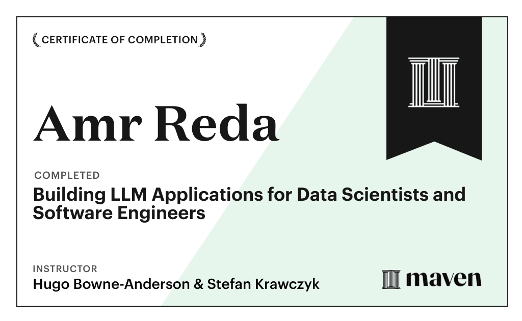 Certificate for Building LLM Applications for Data Scientists and Software Engineers