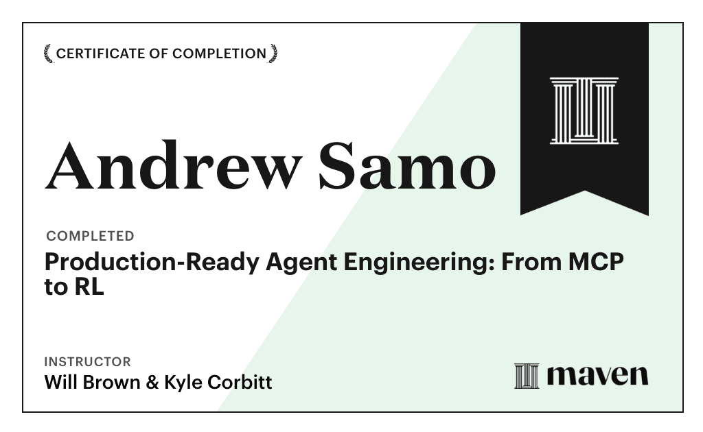 Certificate for Production-Ready Agent Engineering: From MCP to RL