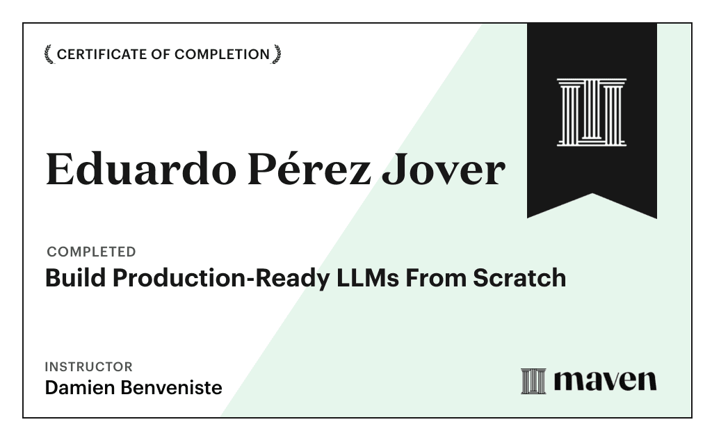 Certificate for Build Production-Ready LLMs From Scratch