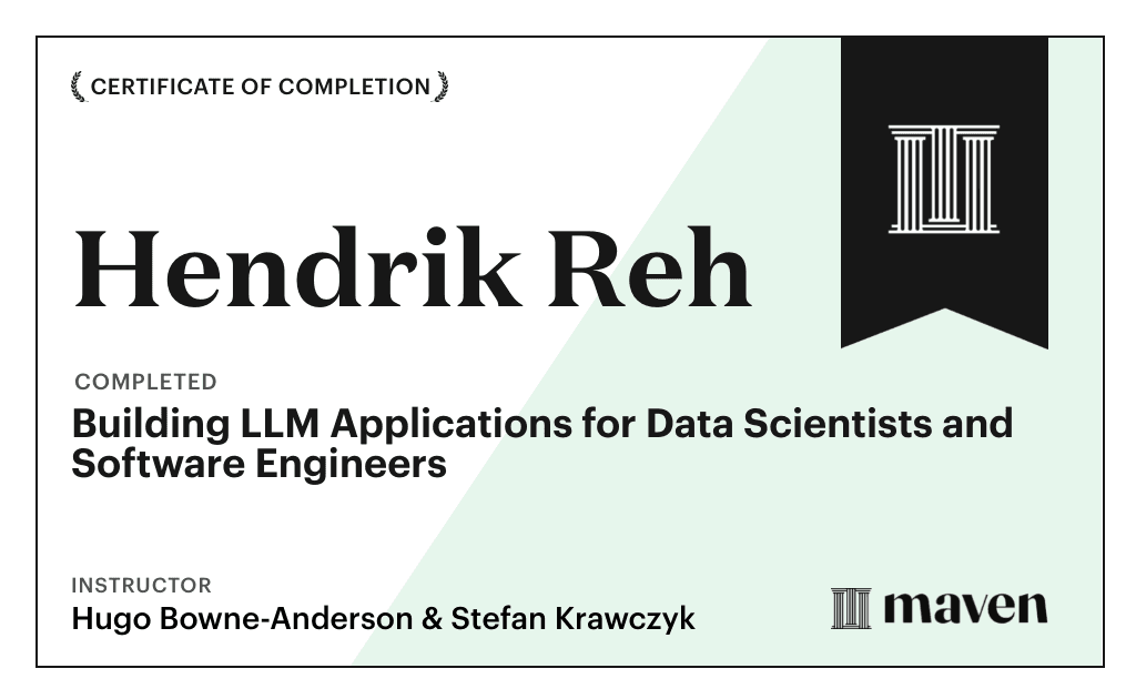 Certificate for Building LLM Applications for Data Scientists and Software Engineers