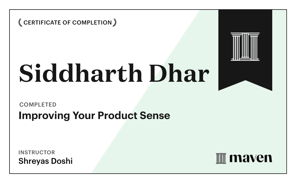 Certificate for Improving Your Product Sense