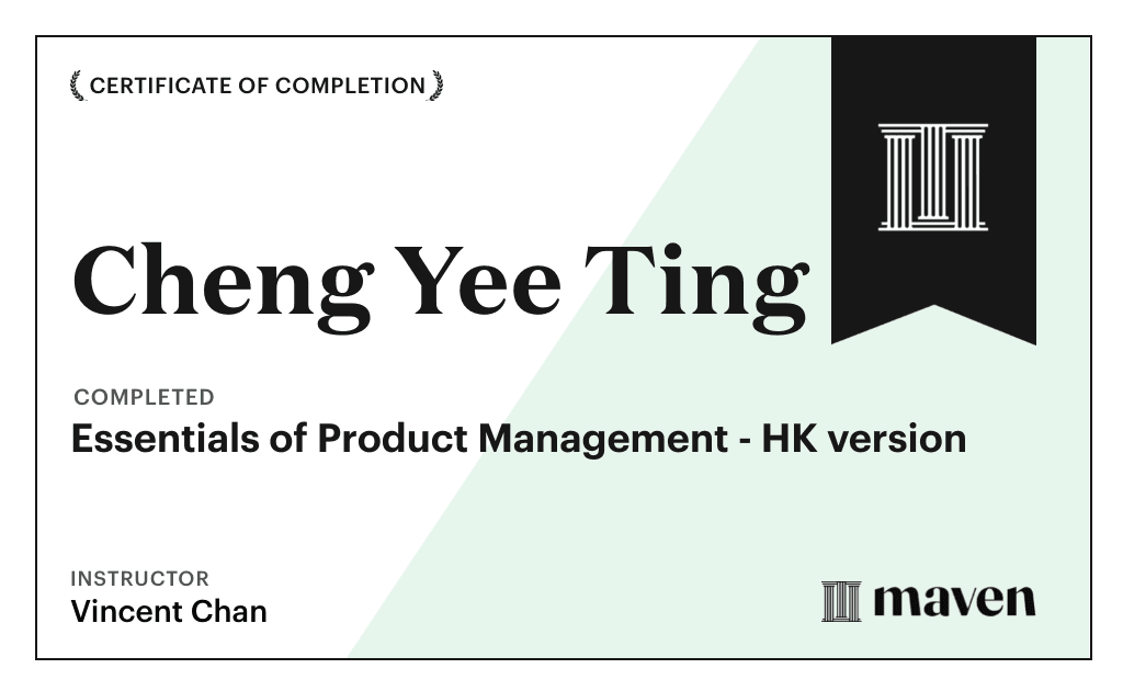 Certificate for Essentials of Product Management - HK version