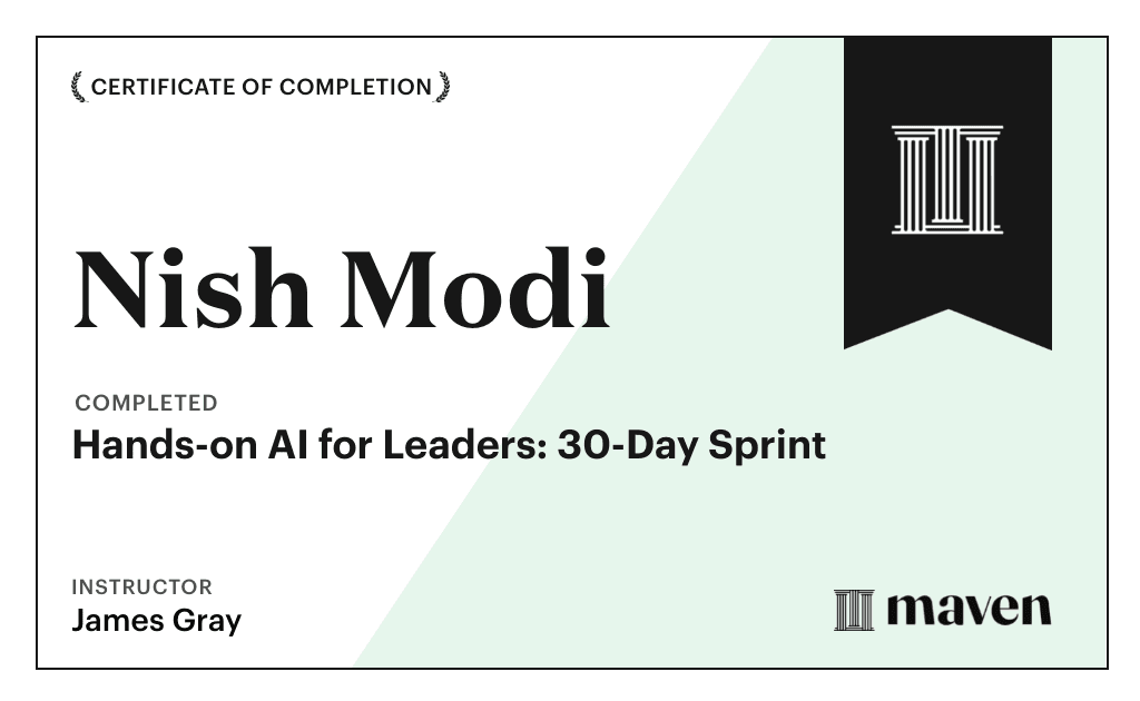 Certificate for Hands-on Agentic AI for Leaders