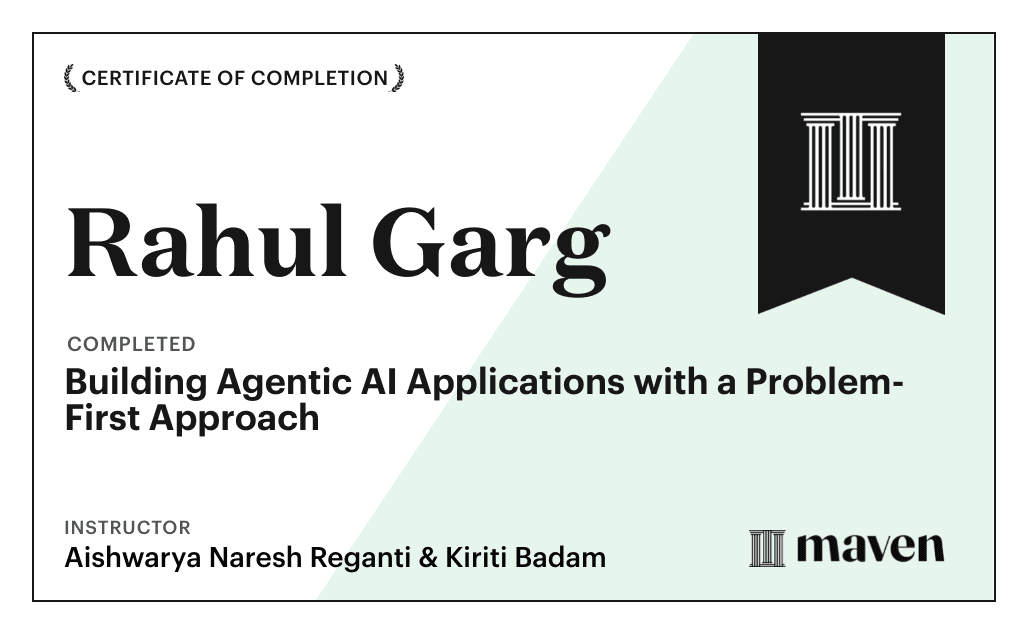 Certificate for Building Agentic AI Applications with a Problem-First Approach