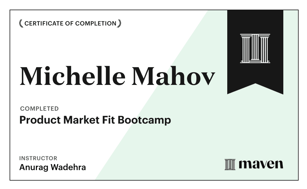 Certificate for Product Market Fit Bootcamp