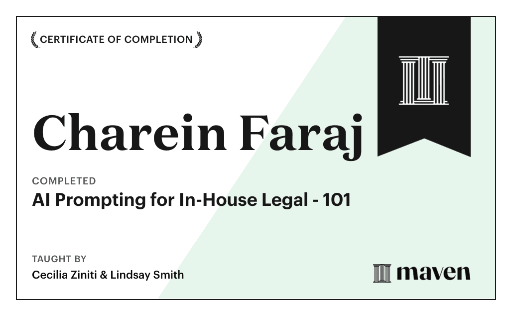 Certificate for AI Prompting for In-House Legal - 101