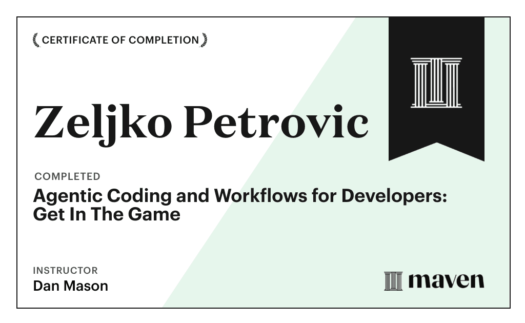 Certificate for Agentic Coding and Workflows for Developers: Get In The Game 