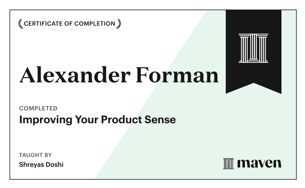 Certificate for Improving Your Product Sense