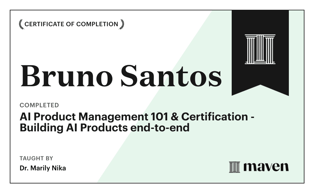Certificate for AI Product Management 101 & Certification - Building AI Products end-to-end