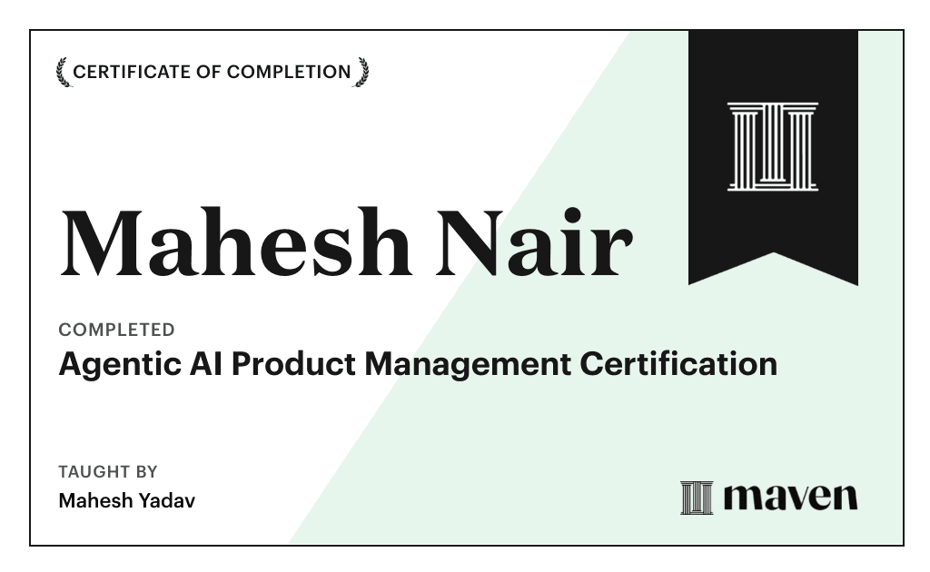 Certificate for Agentic AI Product Management Certification