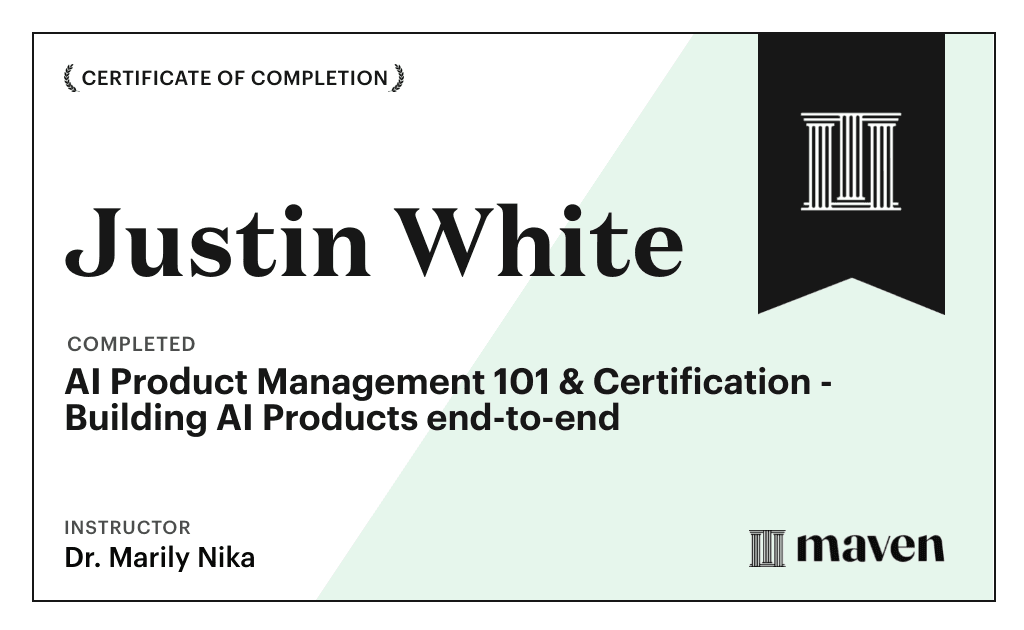 Certificate for AI Product Management 101 & Certification - Building AI Products end-to-end