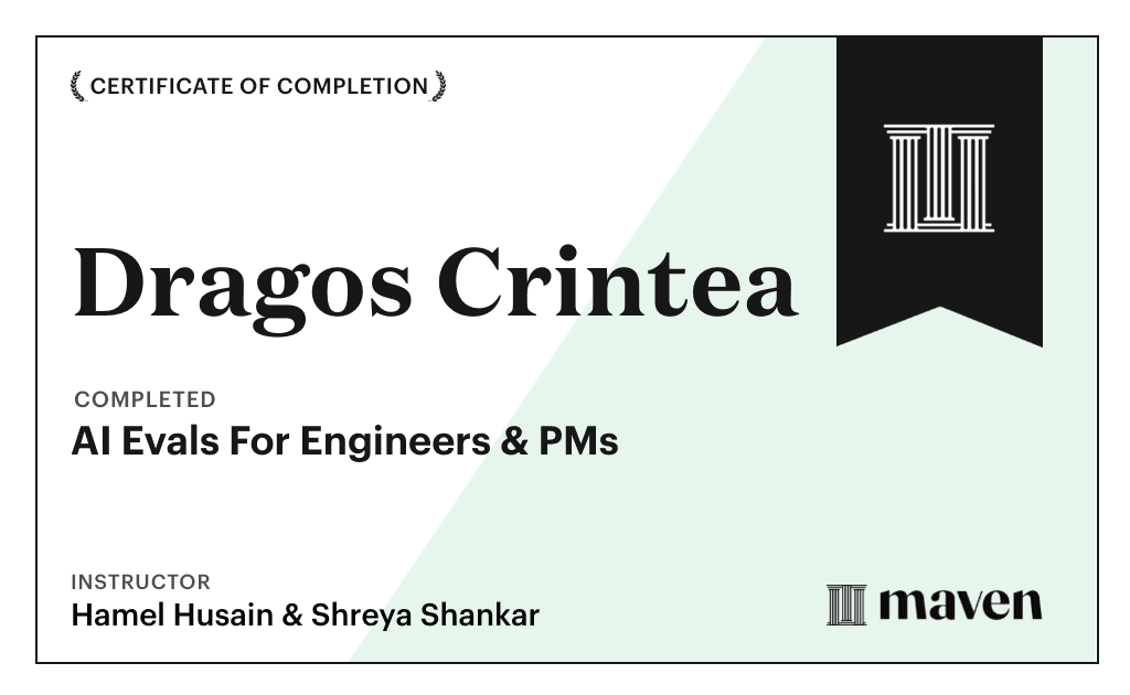 Certificate for AI Evals For Engineers & PMs