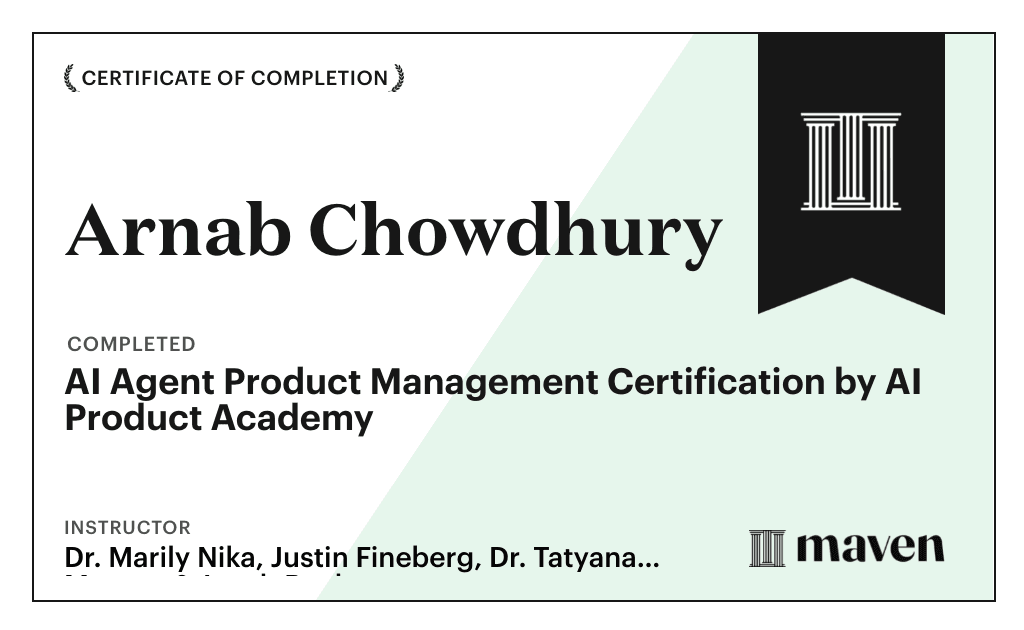 Certificate for AI-First Product Manager Bootcamp & Certification