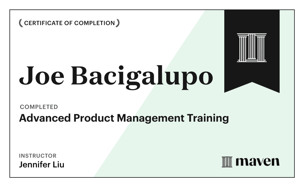 Certificate for Advanced Product Management Training
