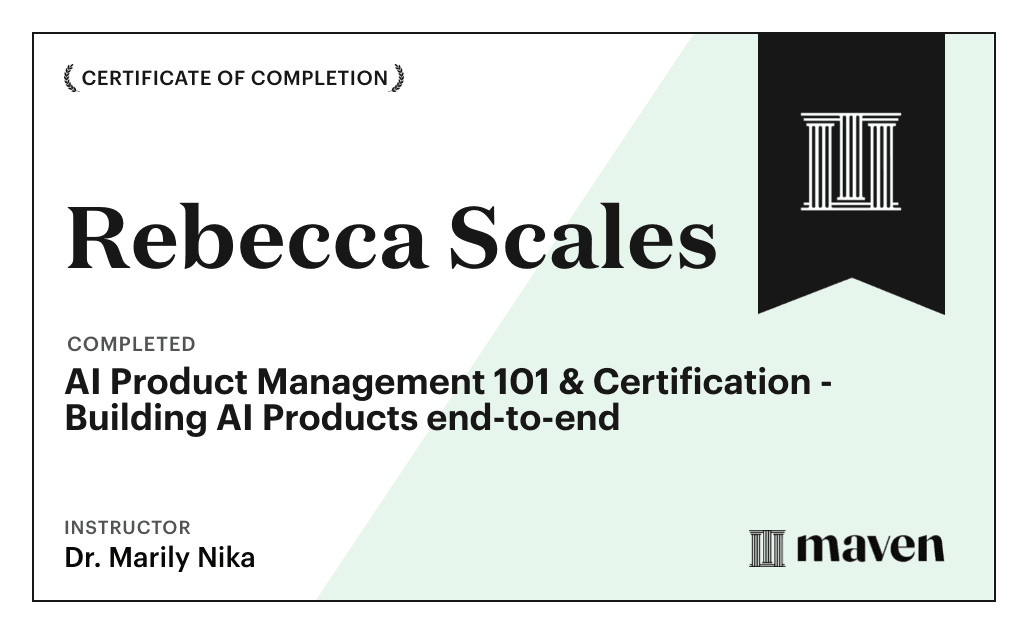 Certificate for AI Product Management 101 & Certification - Building AI Products end-to-end