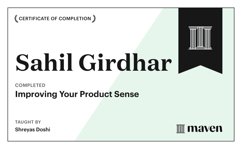 Certificate for Improving Your Product Sense