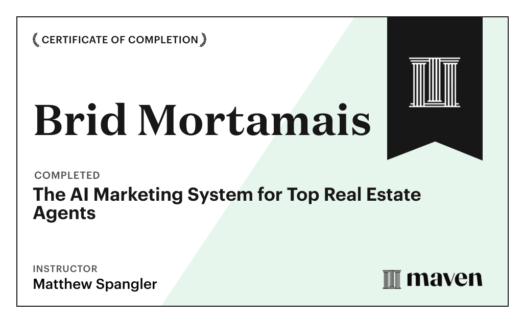 Certificate for The AI Marketing System for Top Real Estate Agents - 2026 Planning Edition
