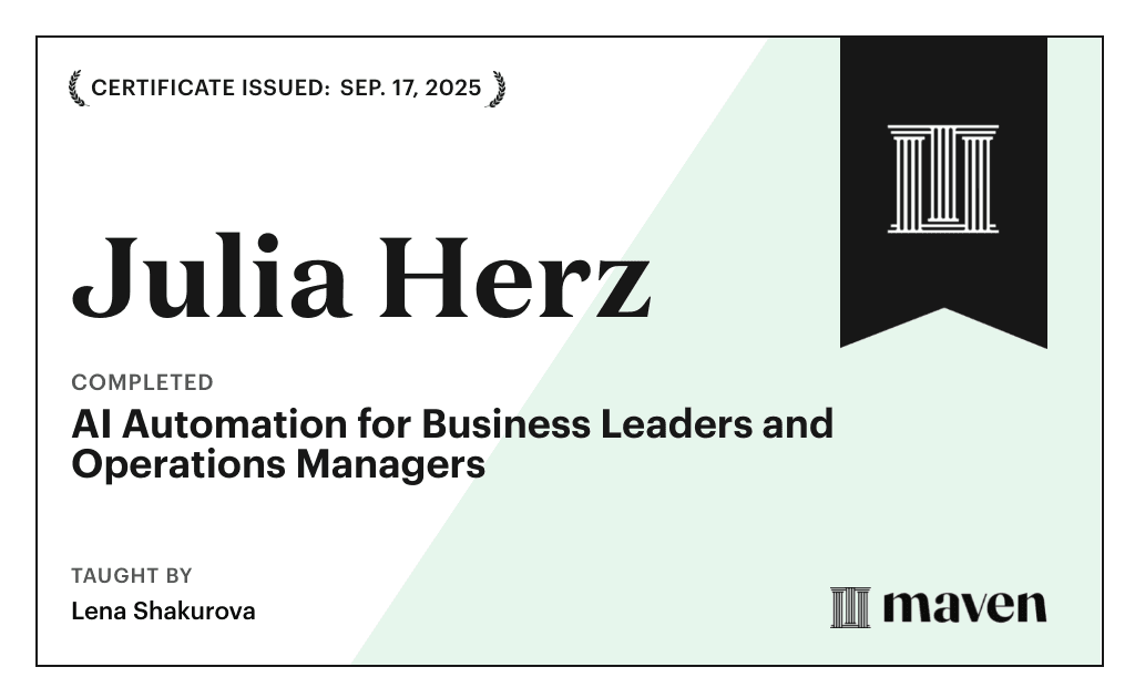 Certificate for AI Automation for Business Leaders and Operations Managers